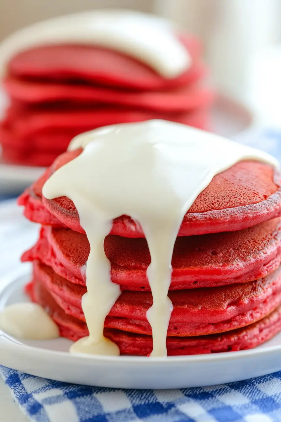 Sweet Red Velvet Pancakes with Cream Cheese Icing