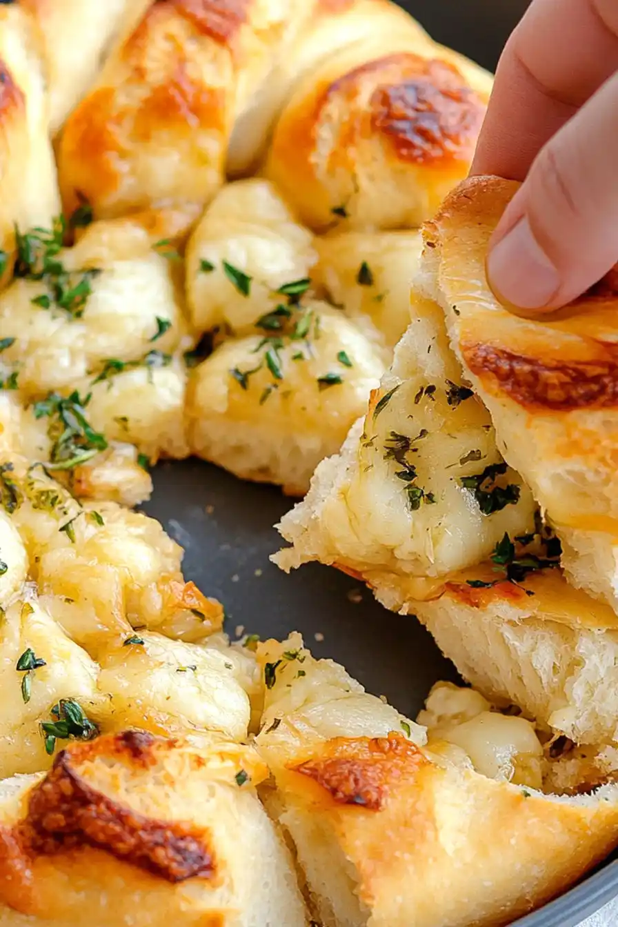 Fluffy Garlic Cheese Herb Pull Apart Bread