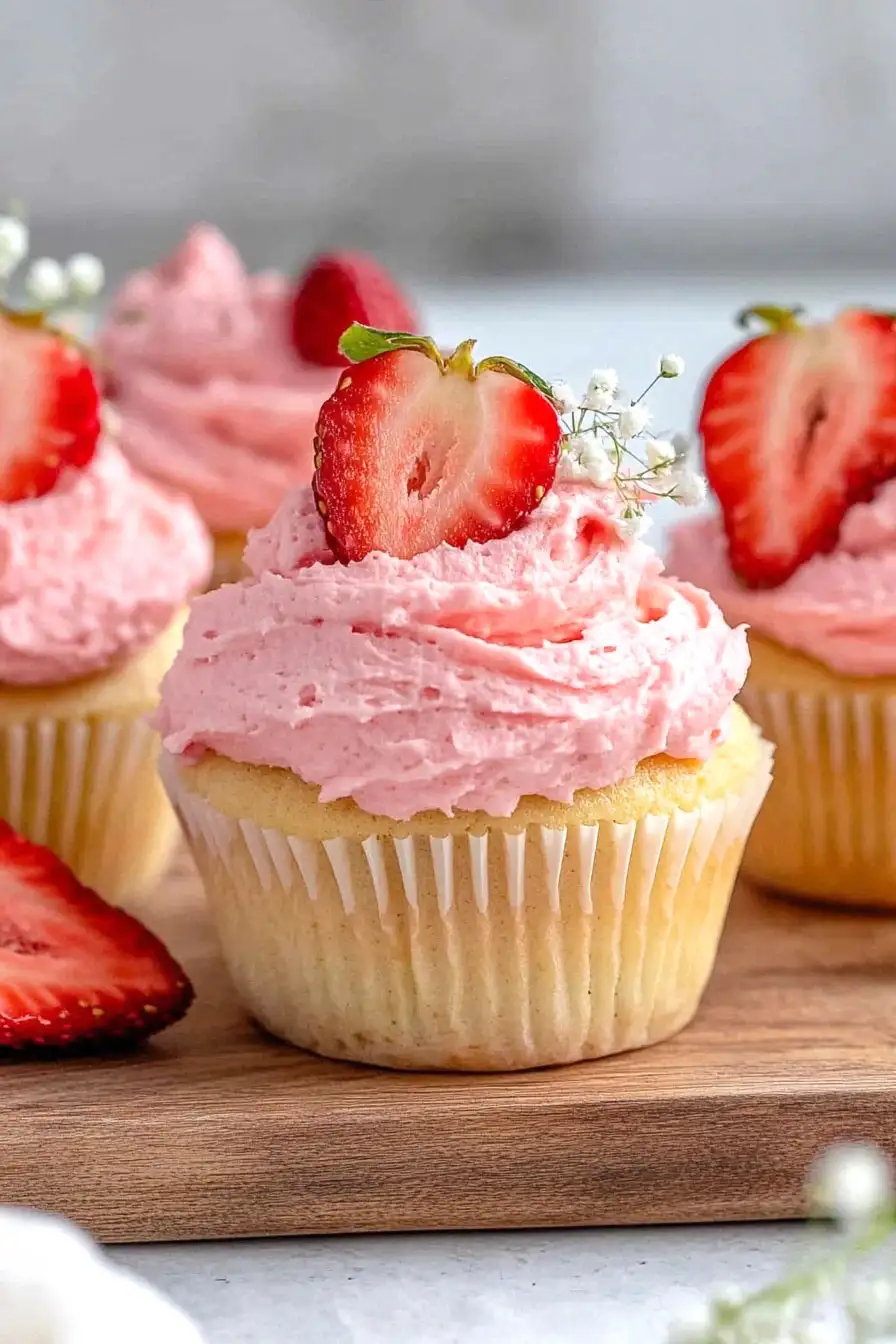 Quick Pink Strawberry Champagne Cupcakes