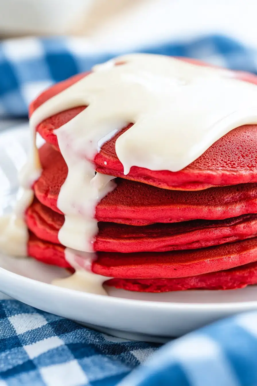 Sweet Red Velvet Pancakes with Cream Cheese Icing