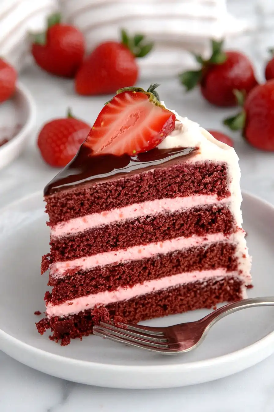 Juicy Red Velvet Strawberry Cake