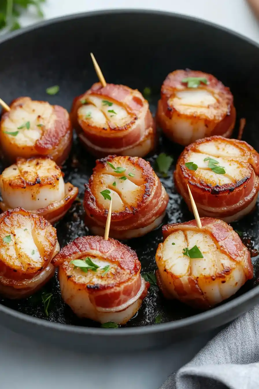 Gourmet Pan Seared Bacon Wrapped Scallops