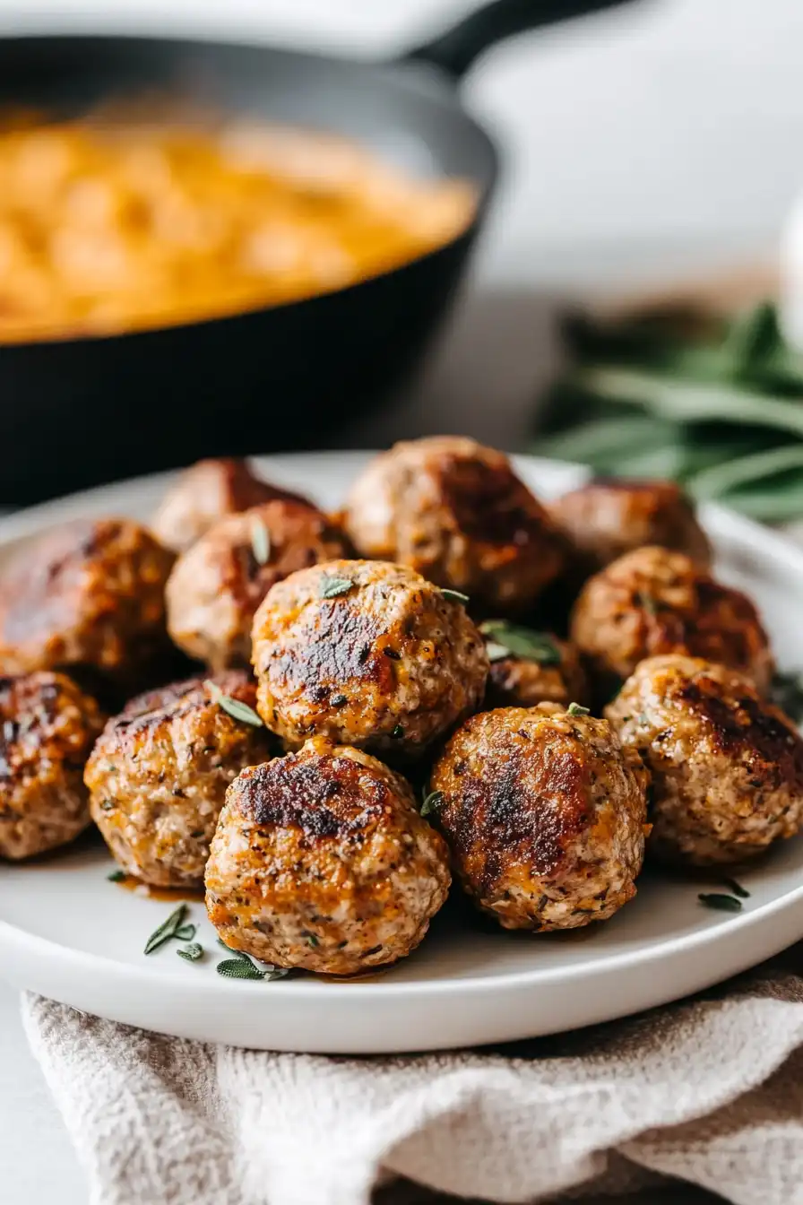 Savory Turkey Meatballs in Pumpkin Sage Sauce