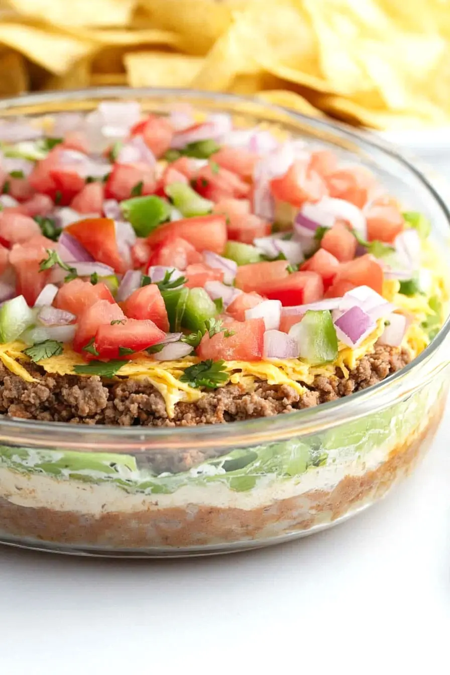 Healthy Seven Layer Dip with Ground Beef