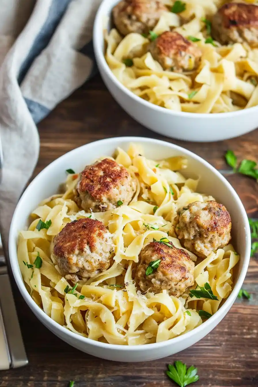 Best Turkey Meatballs with Egg Noodles