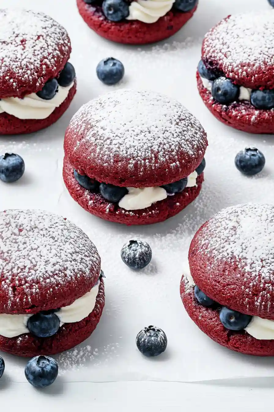 Delicious Red Velvet Whoopie Pies with Blueberries