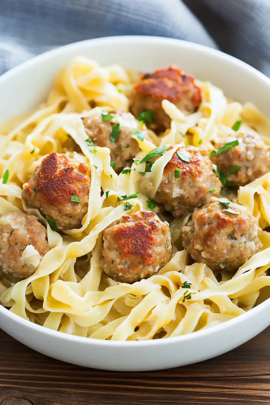 Best Turkey Meatballs with Egg Noodles