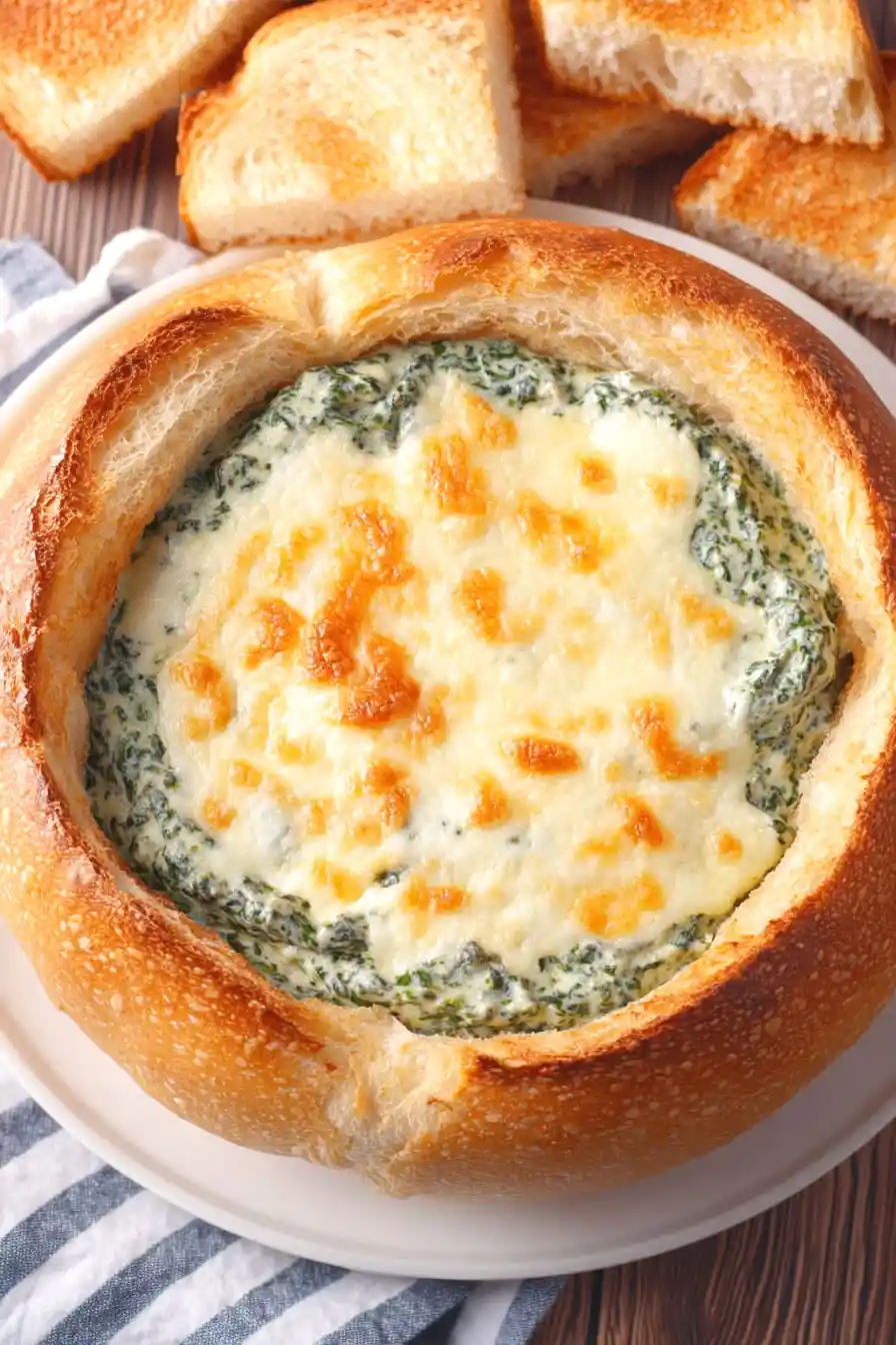 Quick Spinach Dip in Bread Bowl