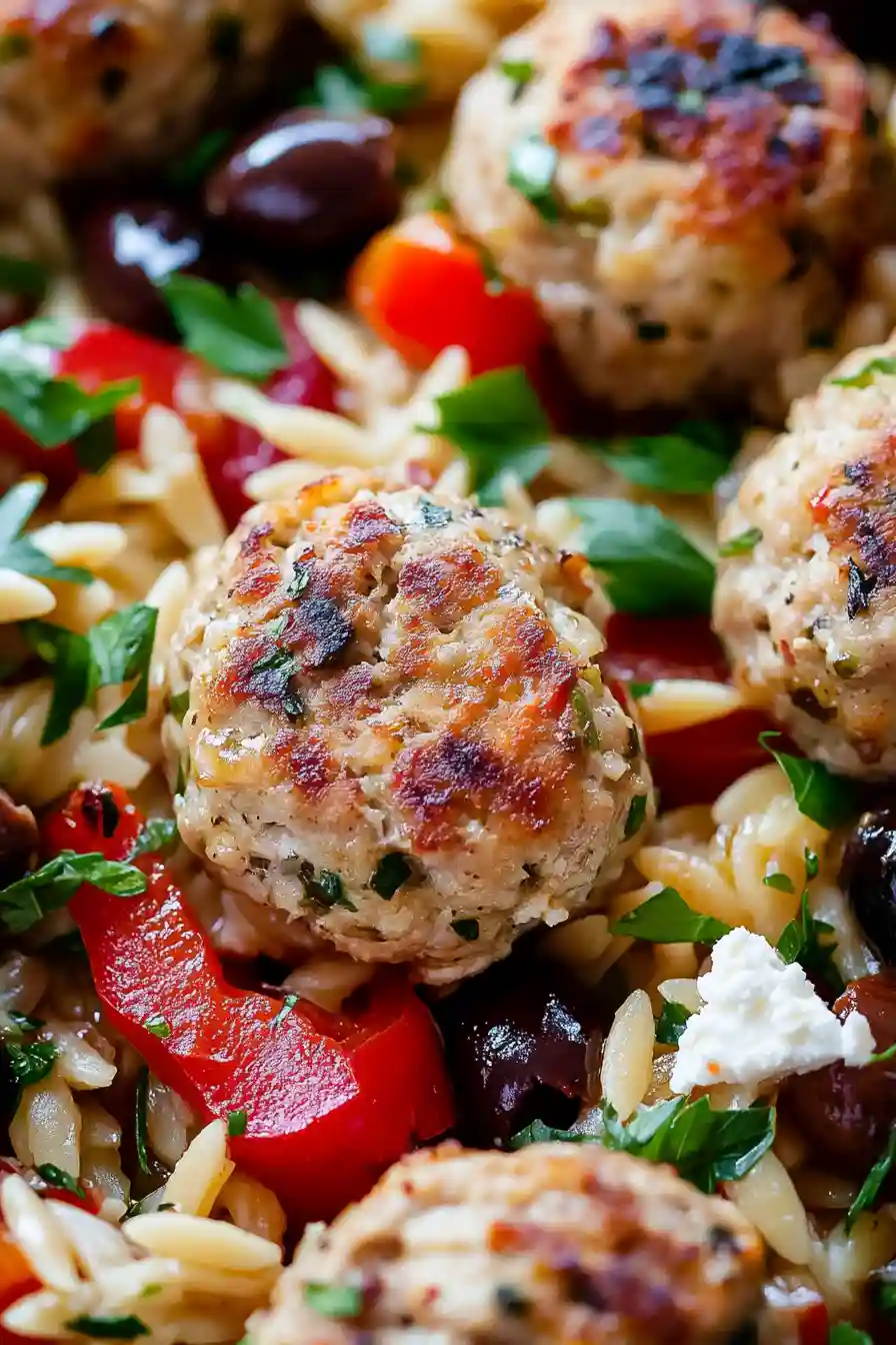 Tasty Greek Turkey Meatballs with Orzo