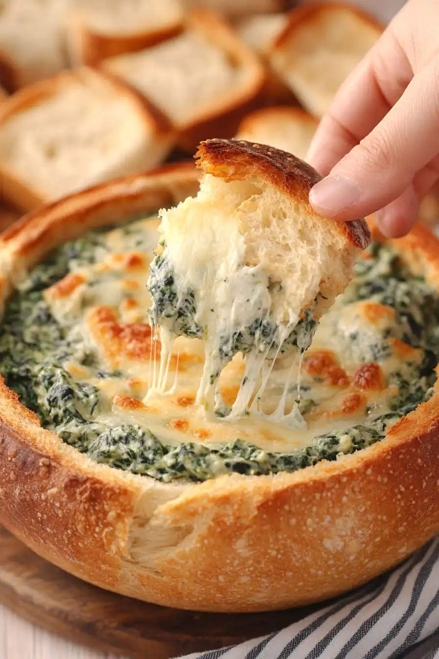 Quick Spinach Dip in Bread Bowl