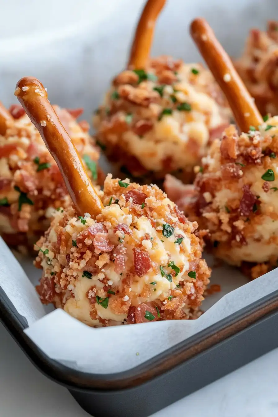 Creamy Cheese Balls with Pretzel Sticks