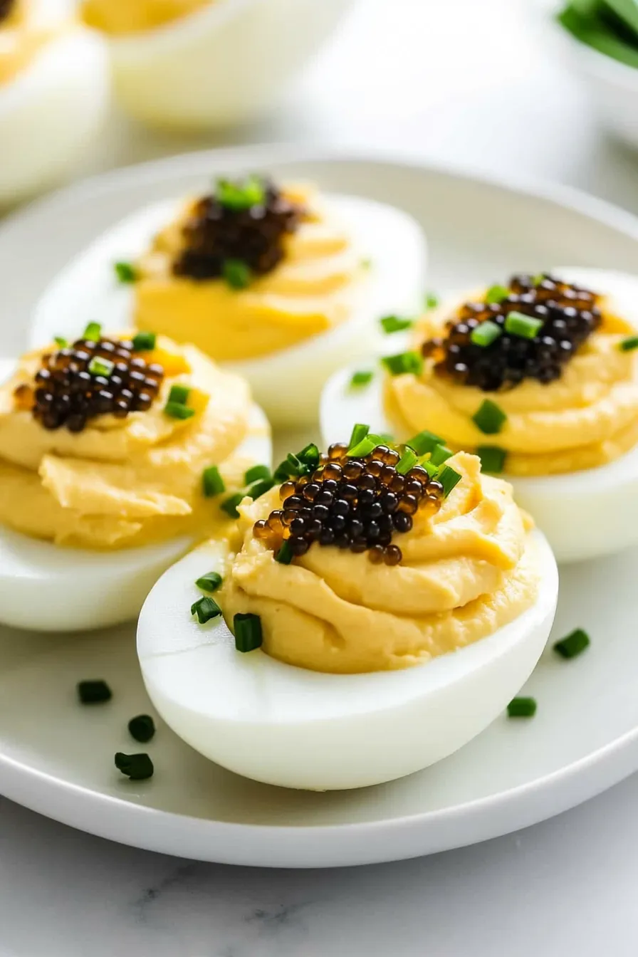 Savory Deviled Quail Eggs with Caviar