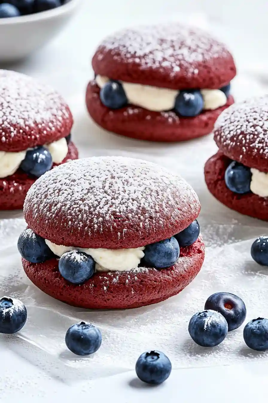 Delicious Red Velvet Whoopie Pies with Blueberries
