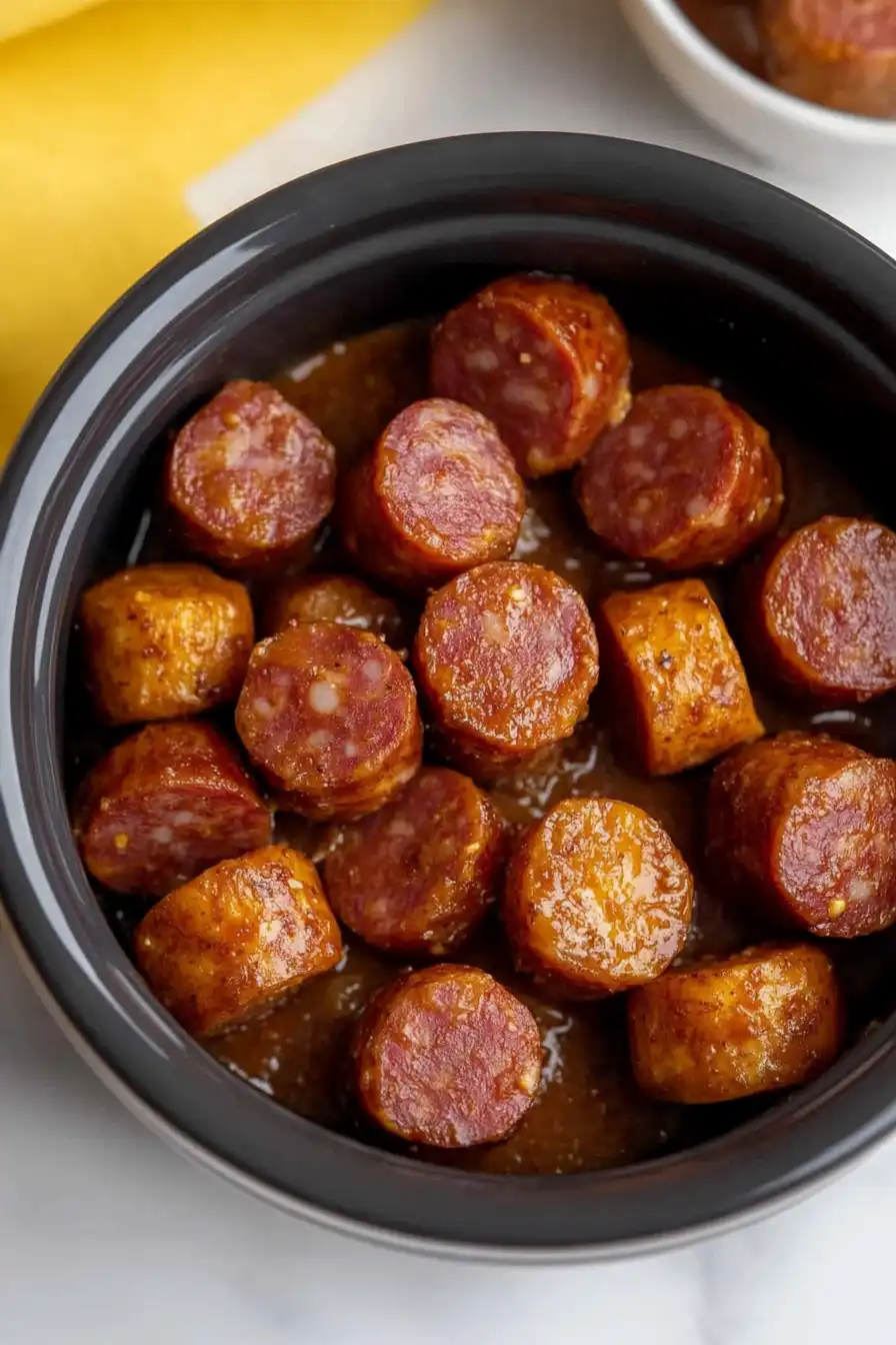 Tasty Slow Cooker Apple Kielbasa Bites