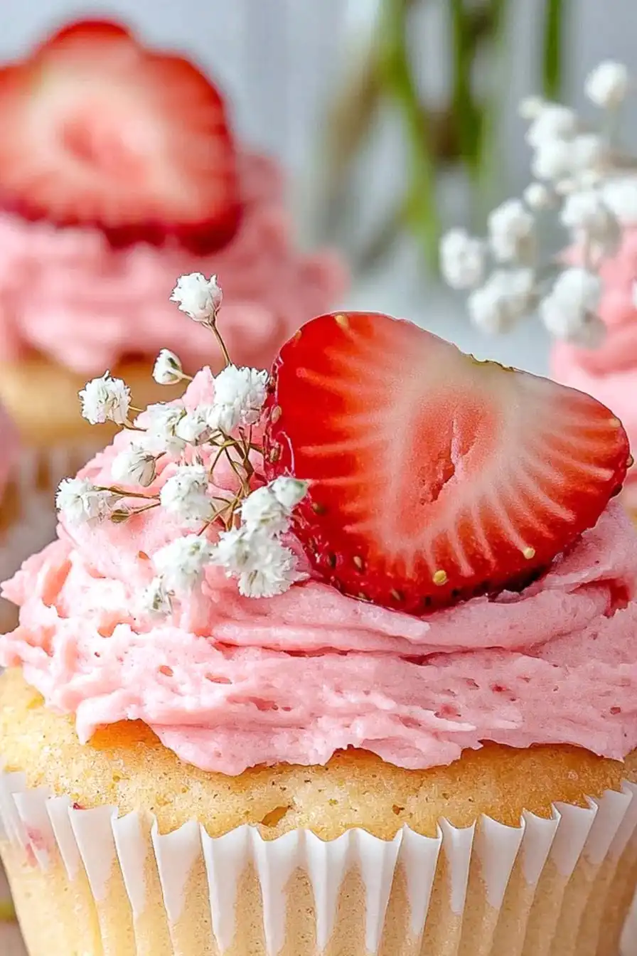 Quick Pink Strawberry Champagne Cupcakes