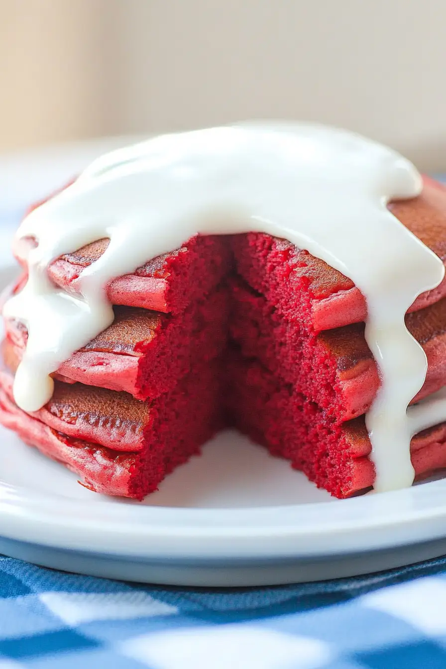 Sweet Red Velvet Pancakes with Cream Cheese Icing