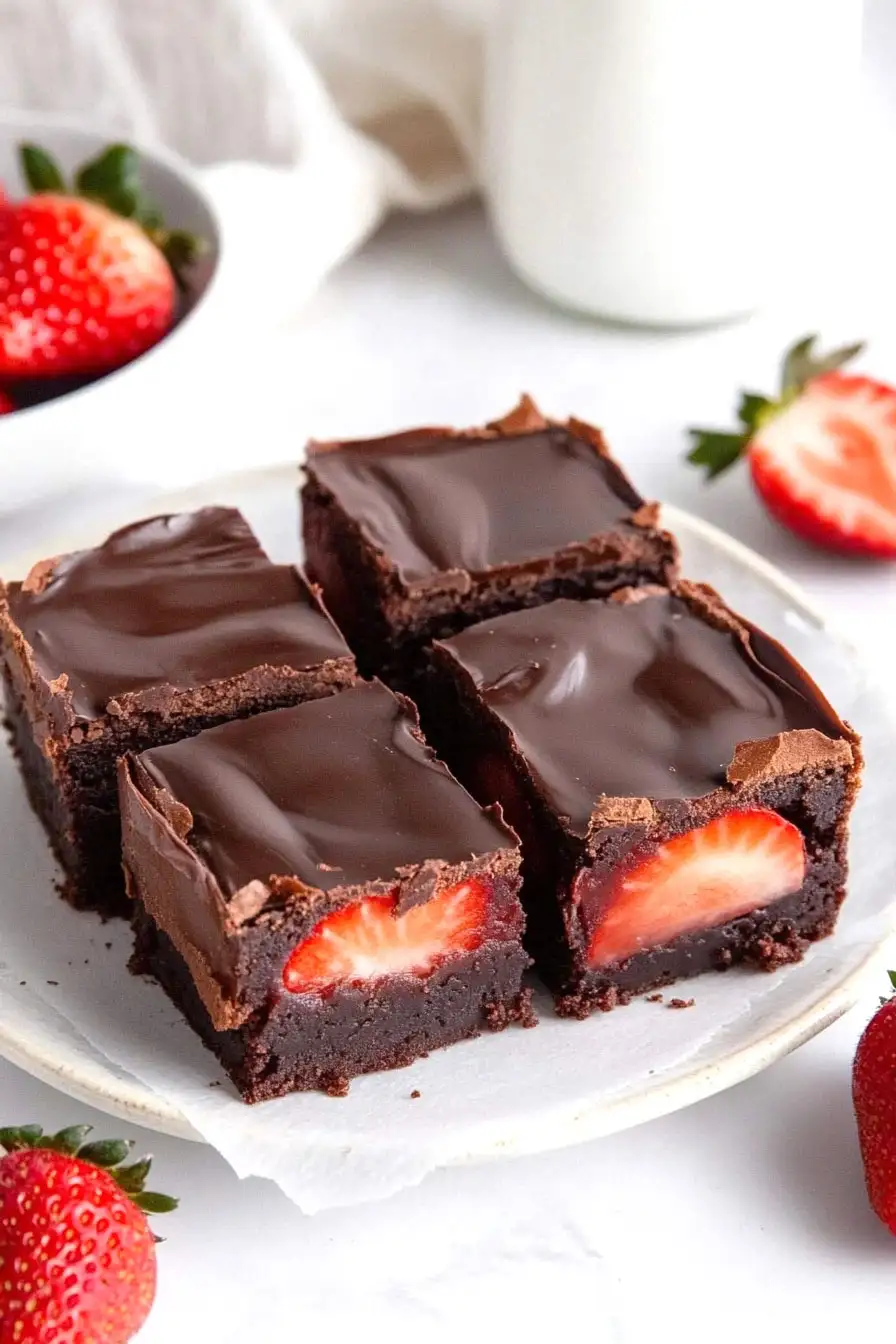 Delicious Chocolate Covered Strawberry Brownies