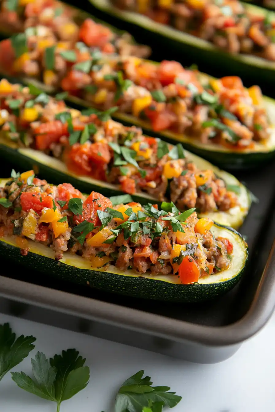 Healthy Pork Sausage Stuffed Zucchini