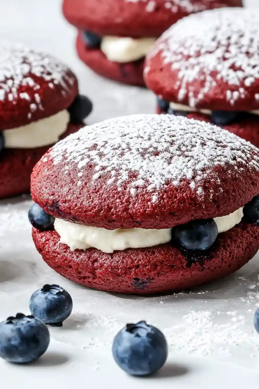Delicious Red Velvet Whoopie Pies with Blueberries