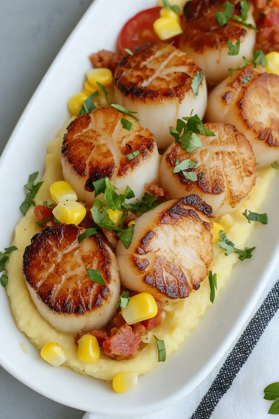 Juicy Seared Scallops with Corn Purée