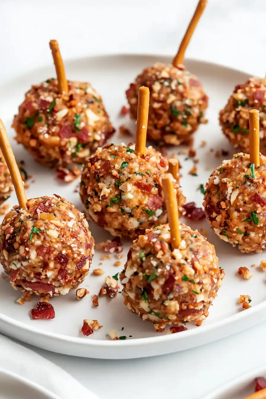 Creamy Cheese Balls with Pretzel Sticks