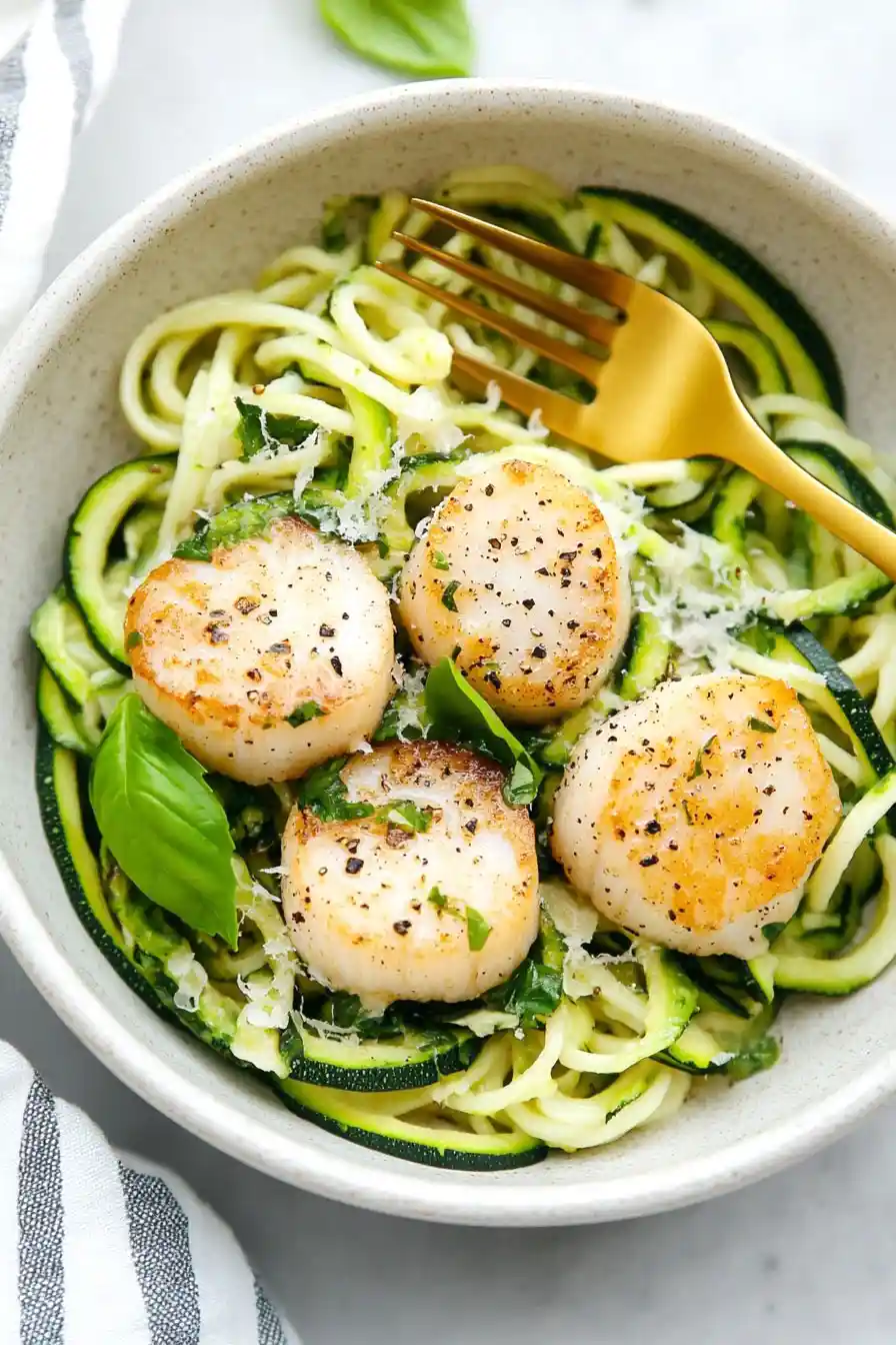 Easy Pan Seared Scallops and Zucchini Noodles