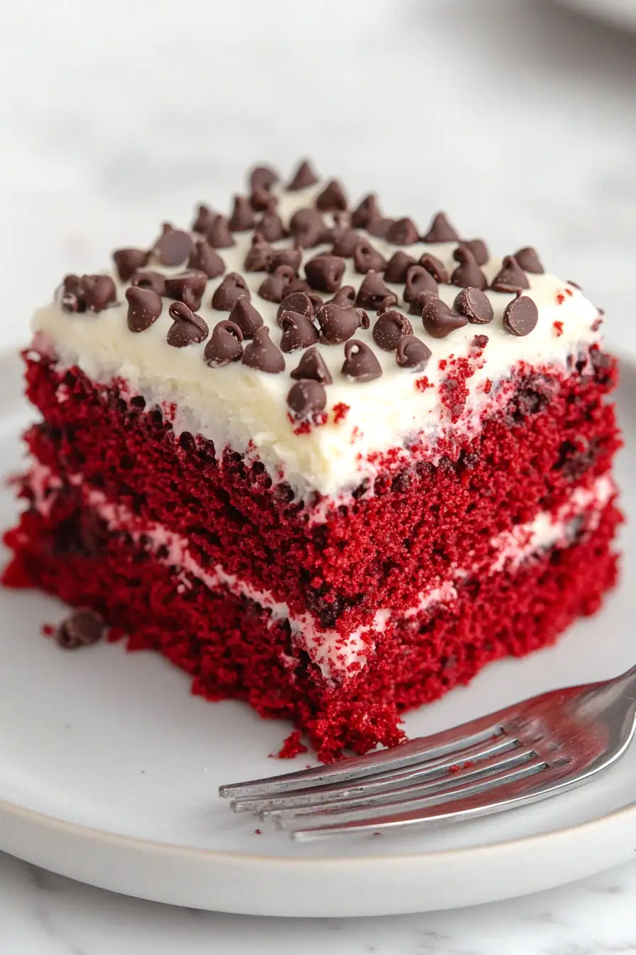 Moist Red Velvet Cake with Chocolate Chips