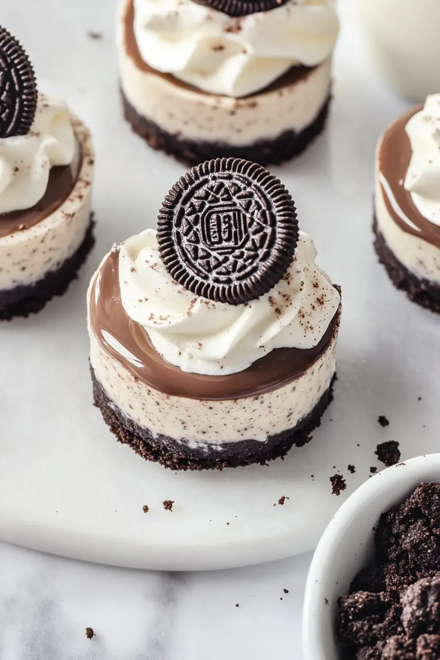 Mini Cheesecakes with Oreo Crust & Chocolate Drizzle