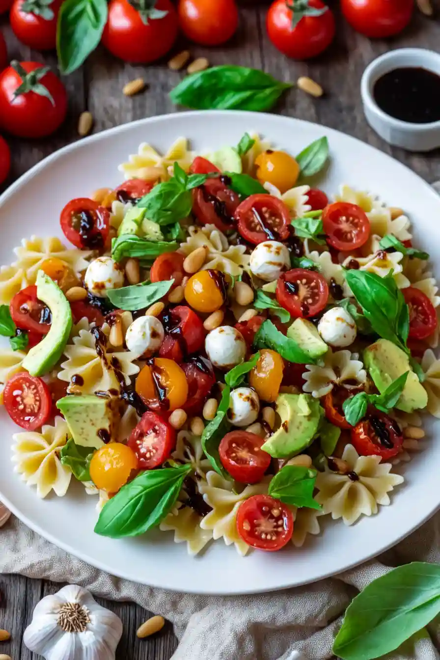 Chilled Vegan Caprese Pasta Salad