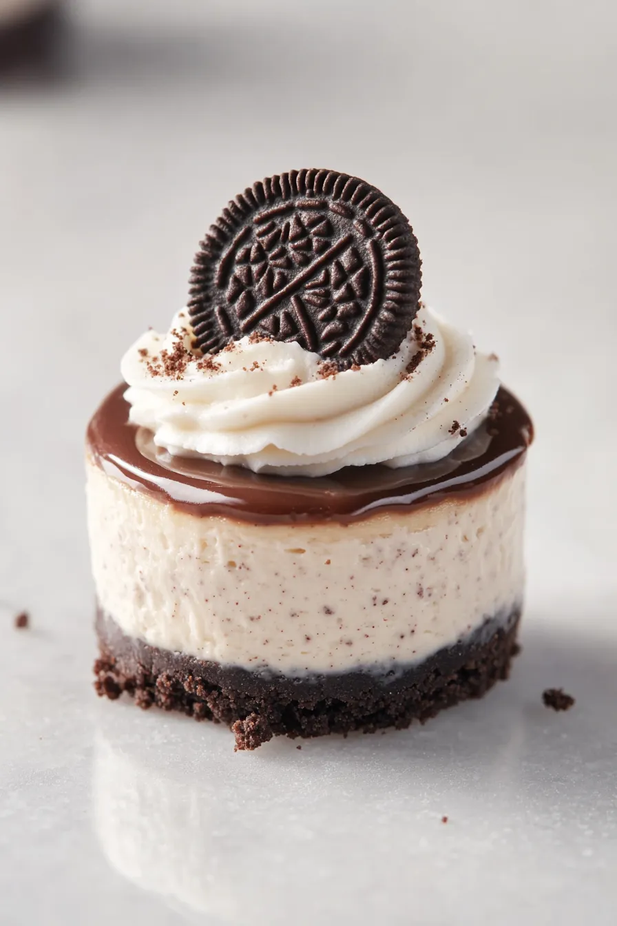 Mini Cheesecakes with Oreo Crust & Chocolate Drizzle