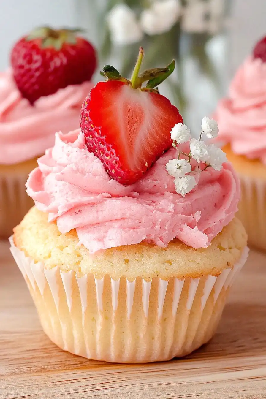 Quick Pink Strawberry Champagne Cupcakes