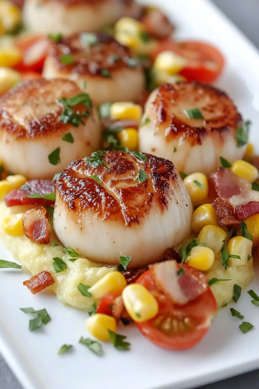 Juicy Seared Scallops with Corn Purée