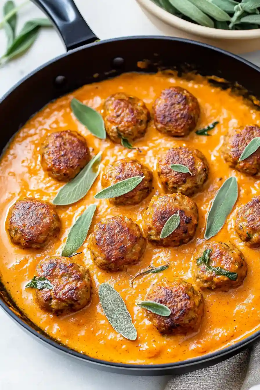 Savory Turkey Meatballs in Pumpkin Sage Sauce