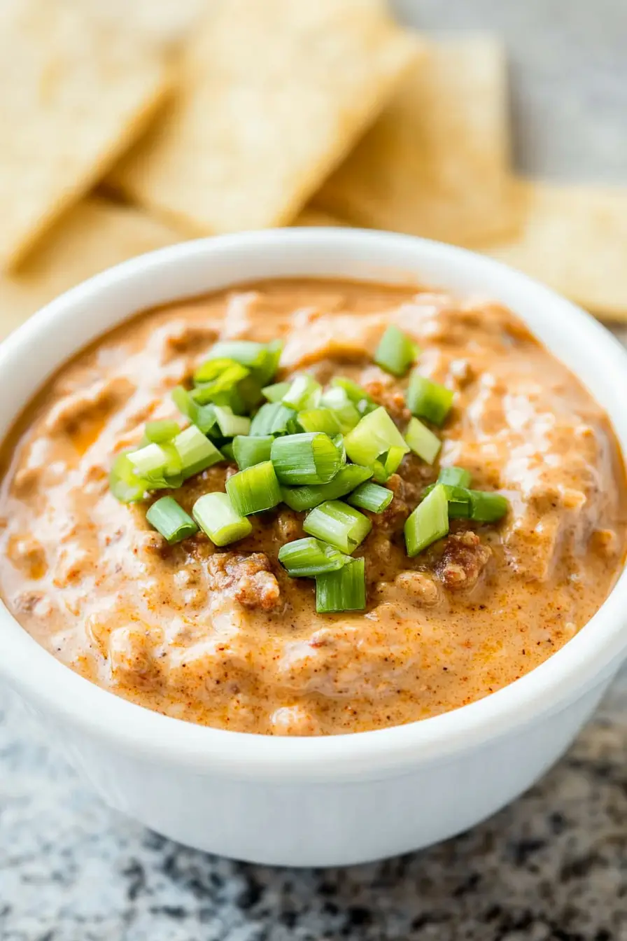 Spicy Chili Cheese Dip with Sausage