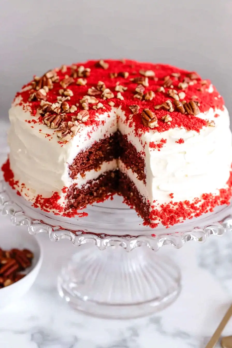 Classic Red Velvet Cake with Pecans