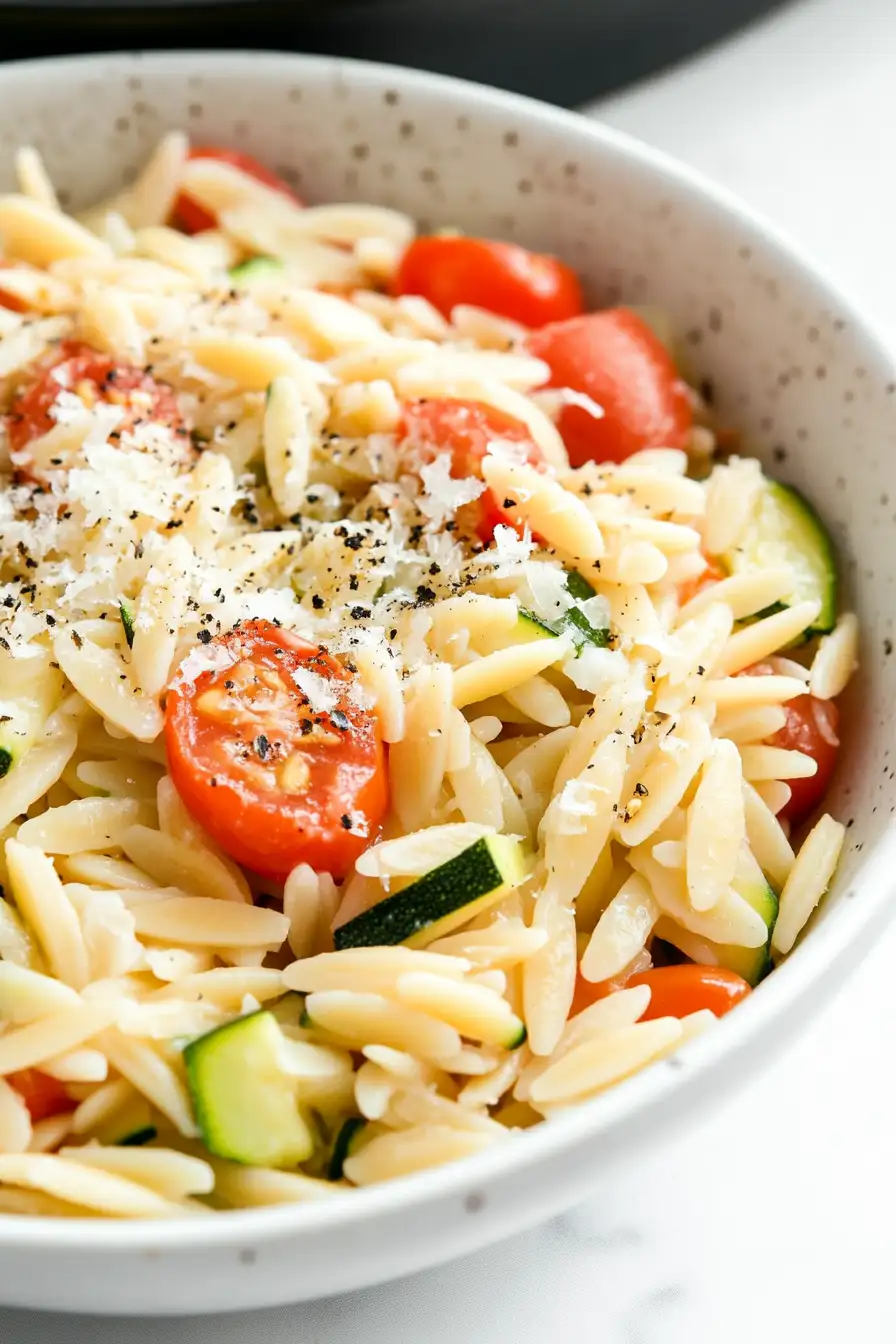 Healthy Orzo with Zucchini and Tomato