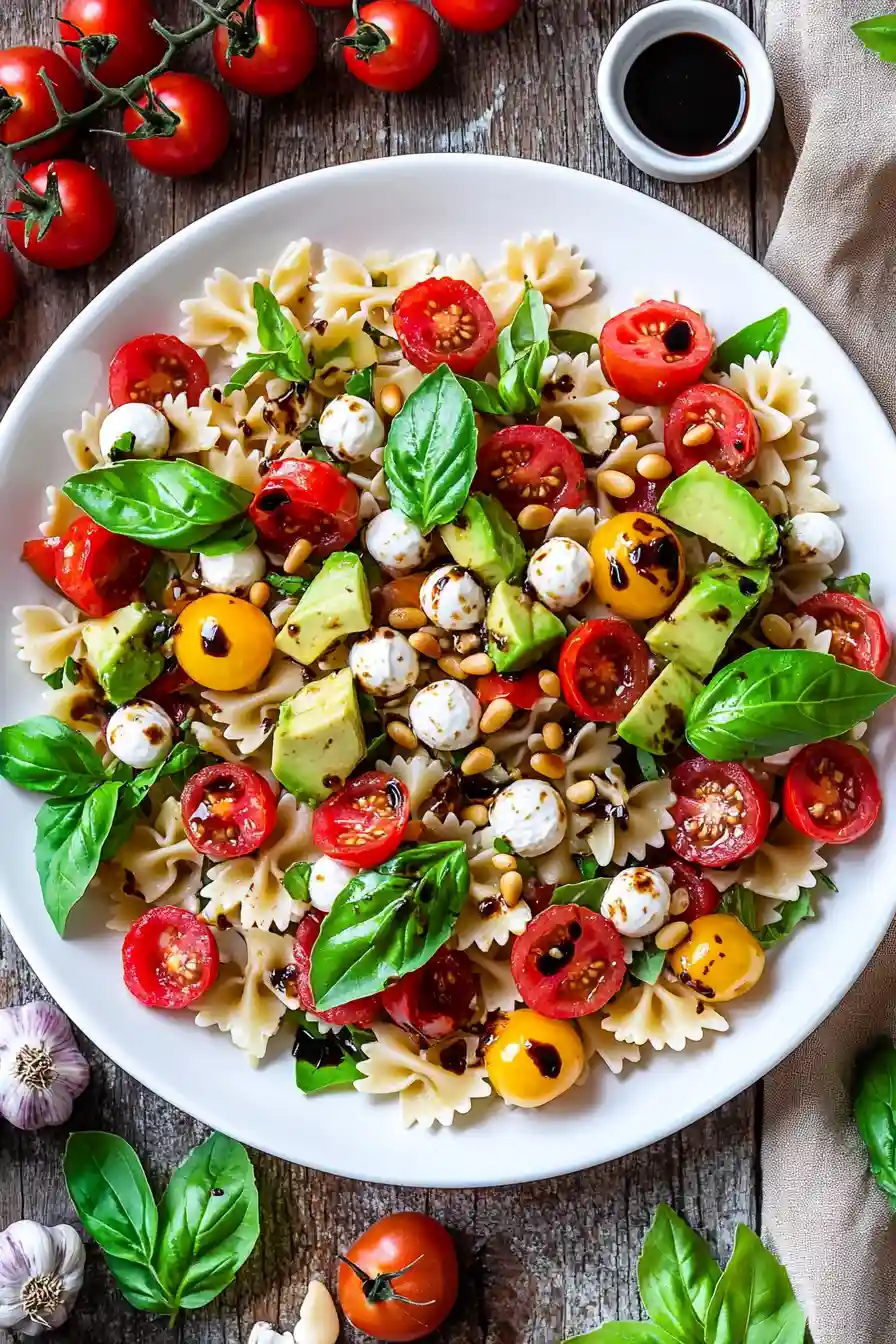 Chilled Vegan Caprese Pasta Salad