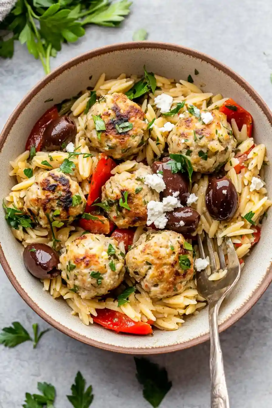 Tasty Greek Turkey Meatballs with Orzo