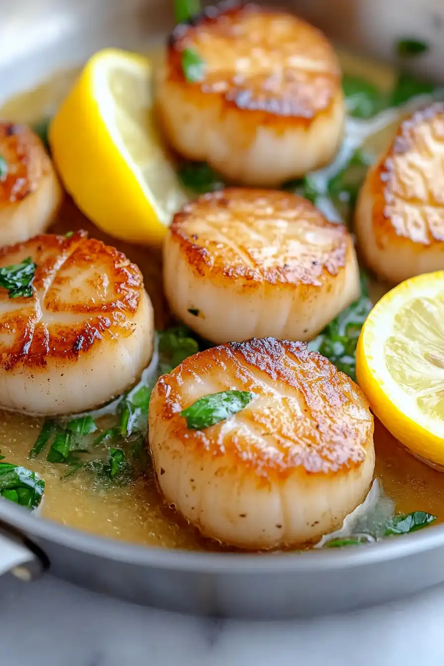Tasty Seared Scallops with Garlic Basil Butter