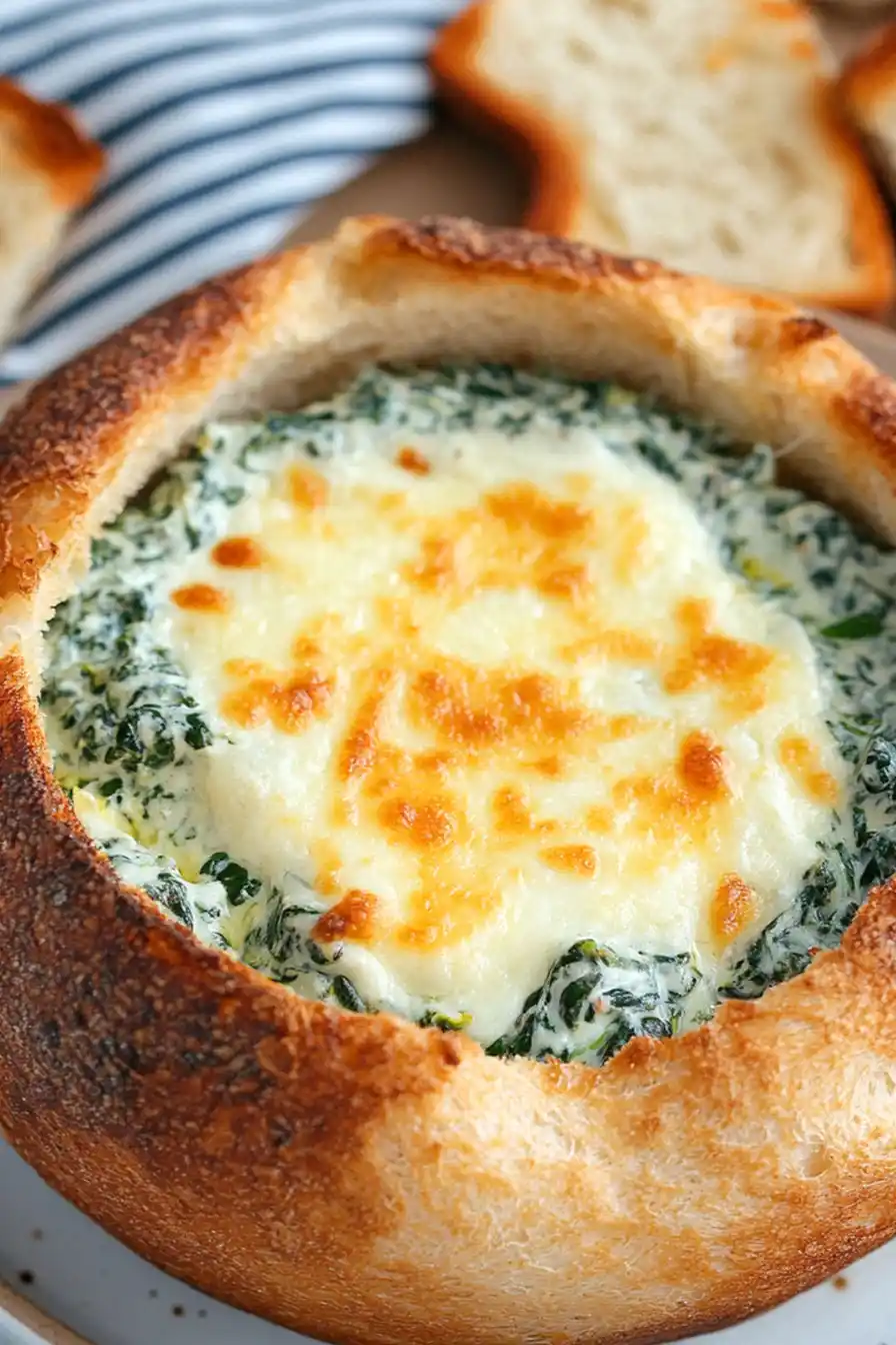 Quick Spinach Dip in Bread Bowl