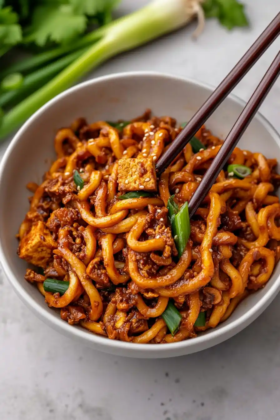 Flavorful Spicy Udon Noodles Stir Fry with Vegetables