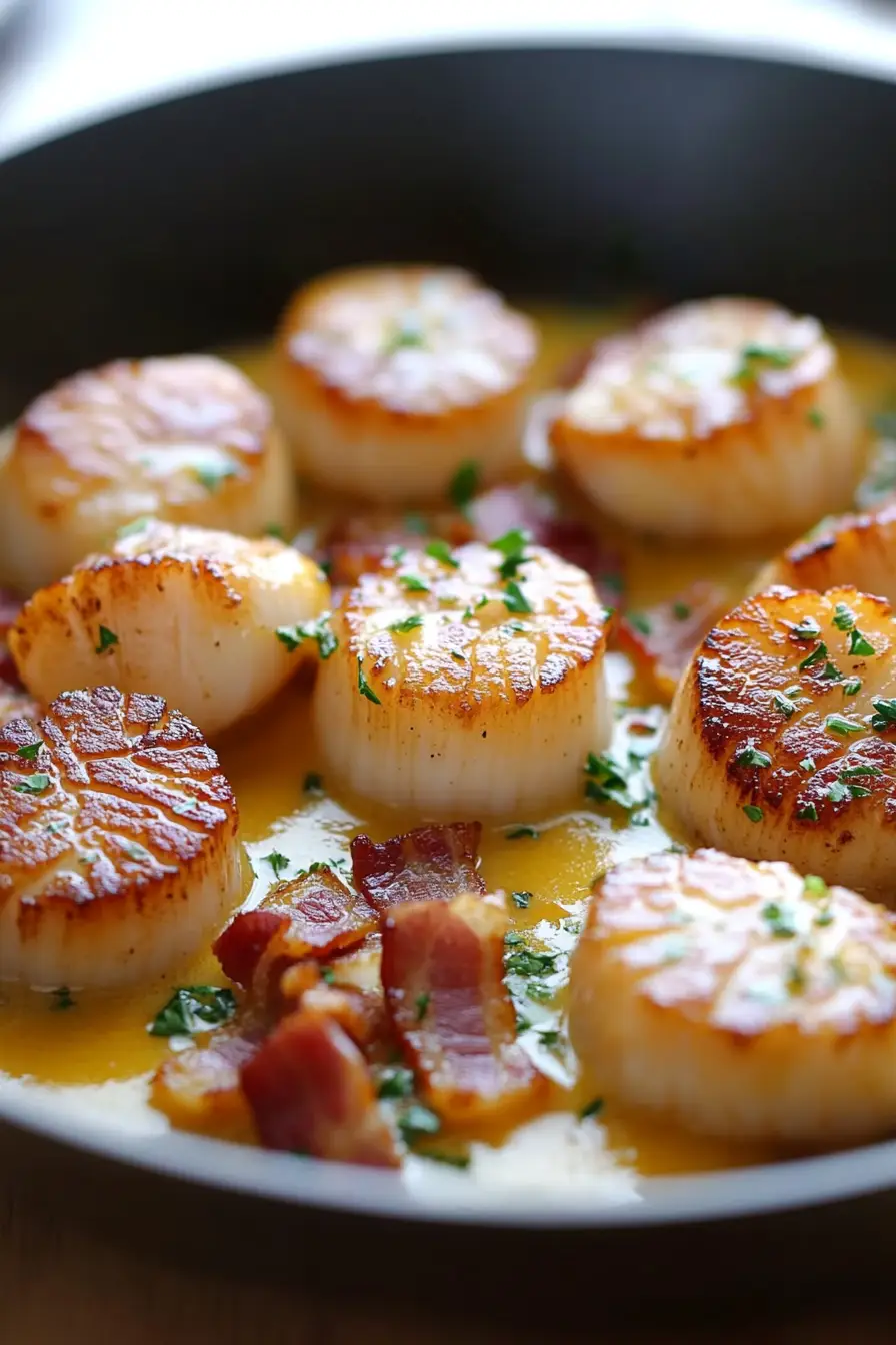 Elegant Seared Scallops with Bacon in Lemon Butter Sauce