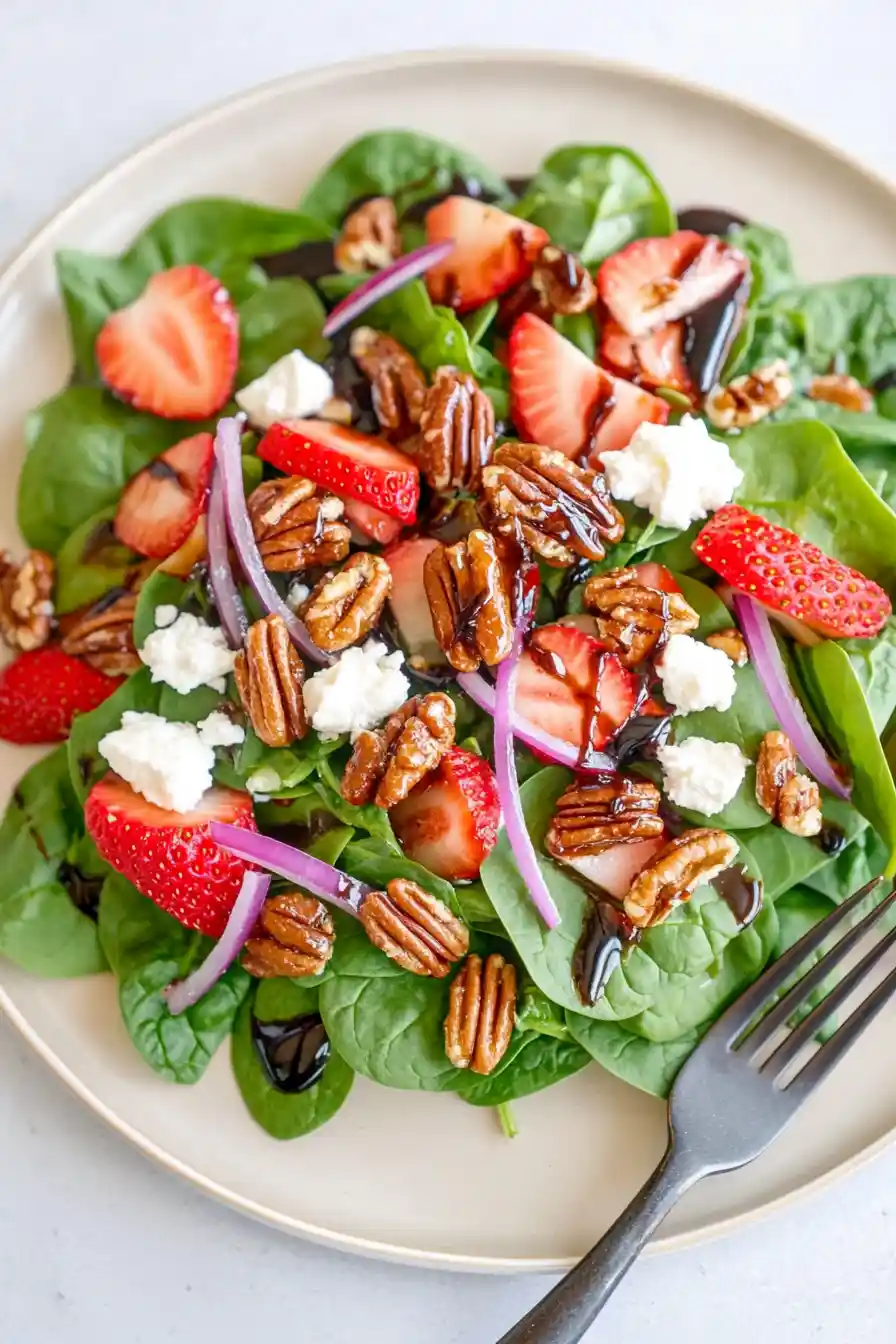 Fresh Strawberry Spinach Salad with Candied Pecans