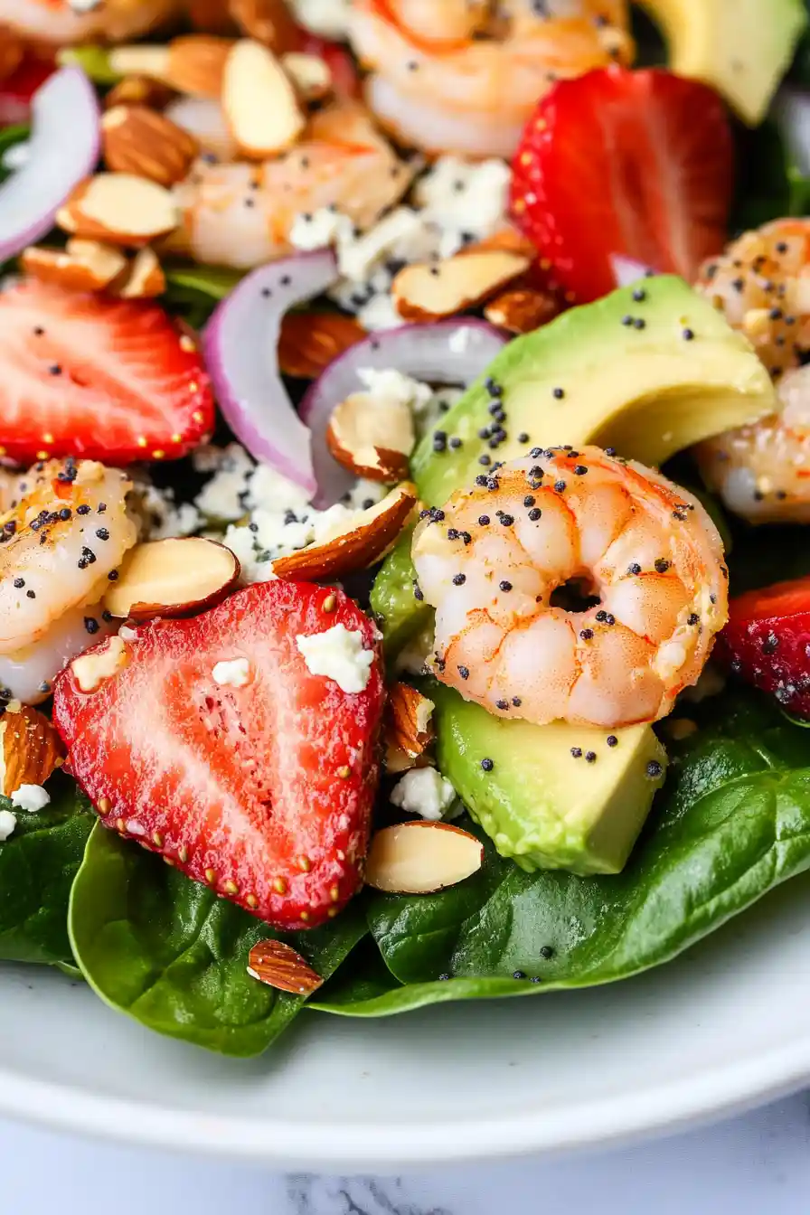 Juicy Strawberry Spinach Salad with Shrimp