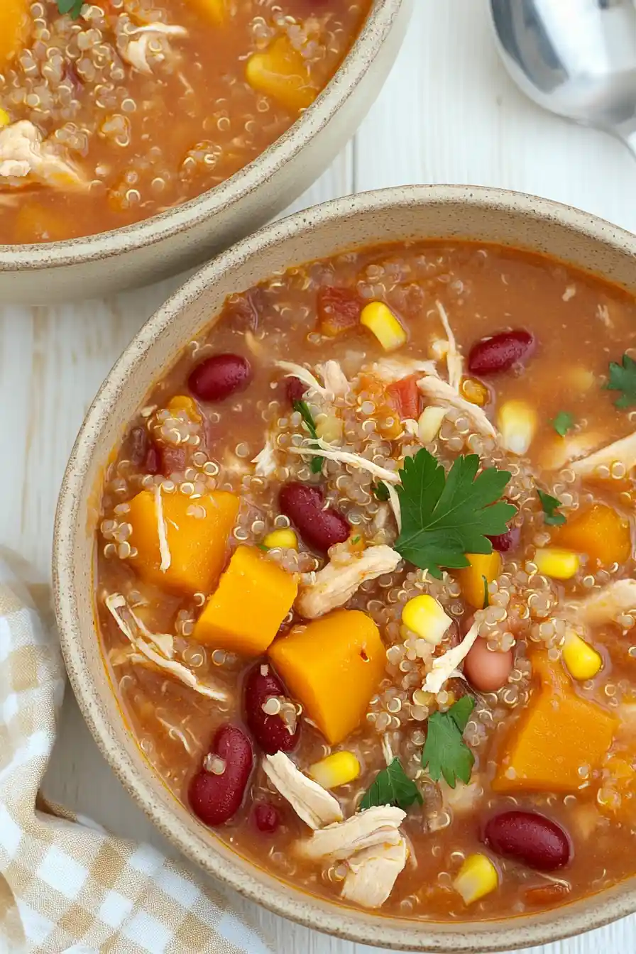 Nutritious Crockpot Butternut Squash Chicken and Quinoa Soup