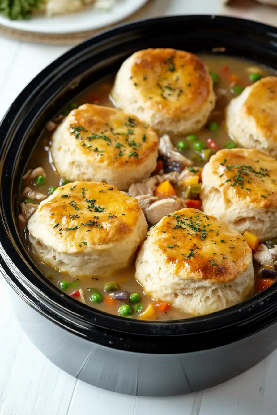 Tasty Crockpot Chicken Pot Pie with Biscuits