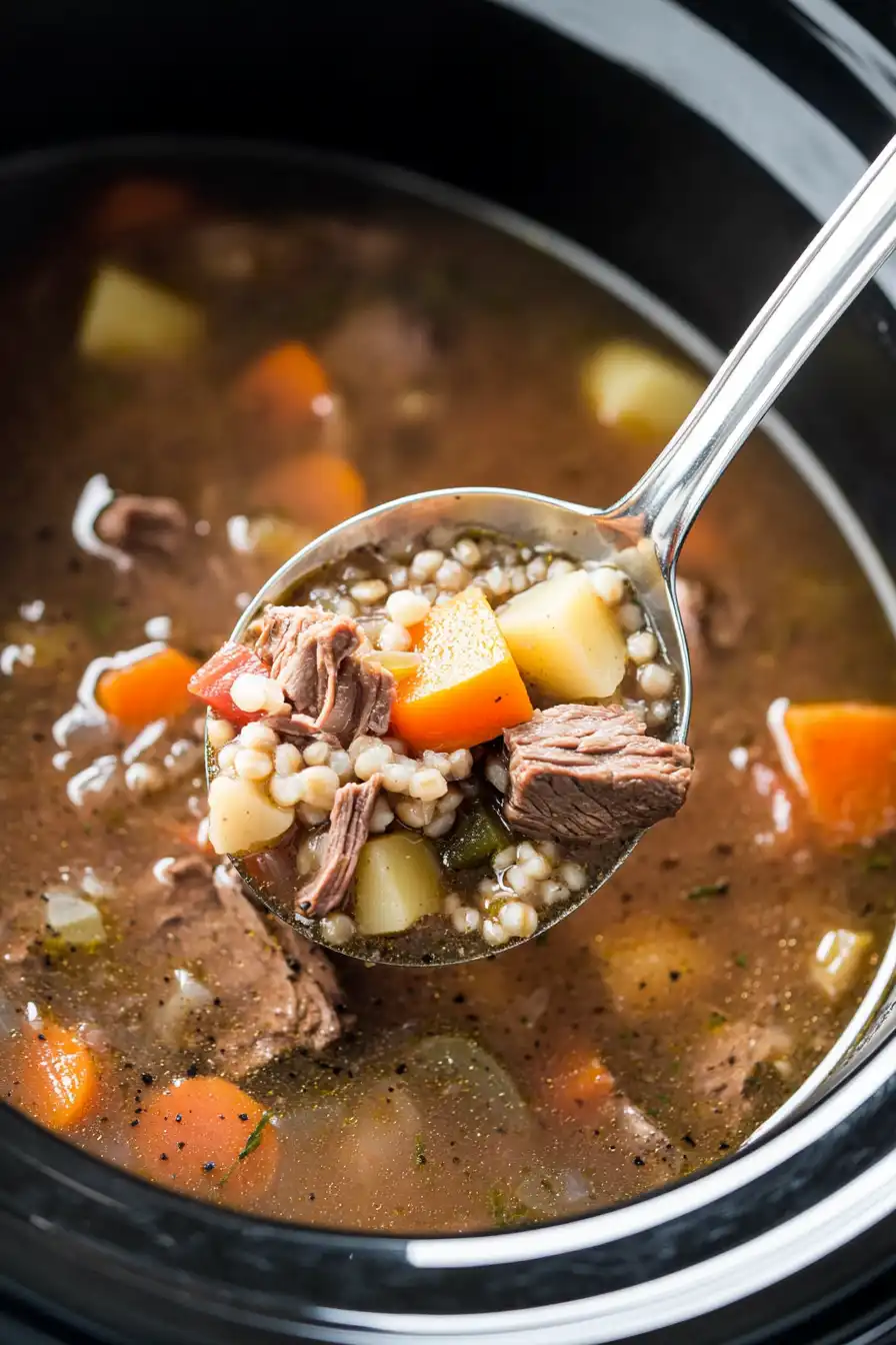 Hearty Crockpot Beef Barley Soup