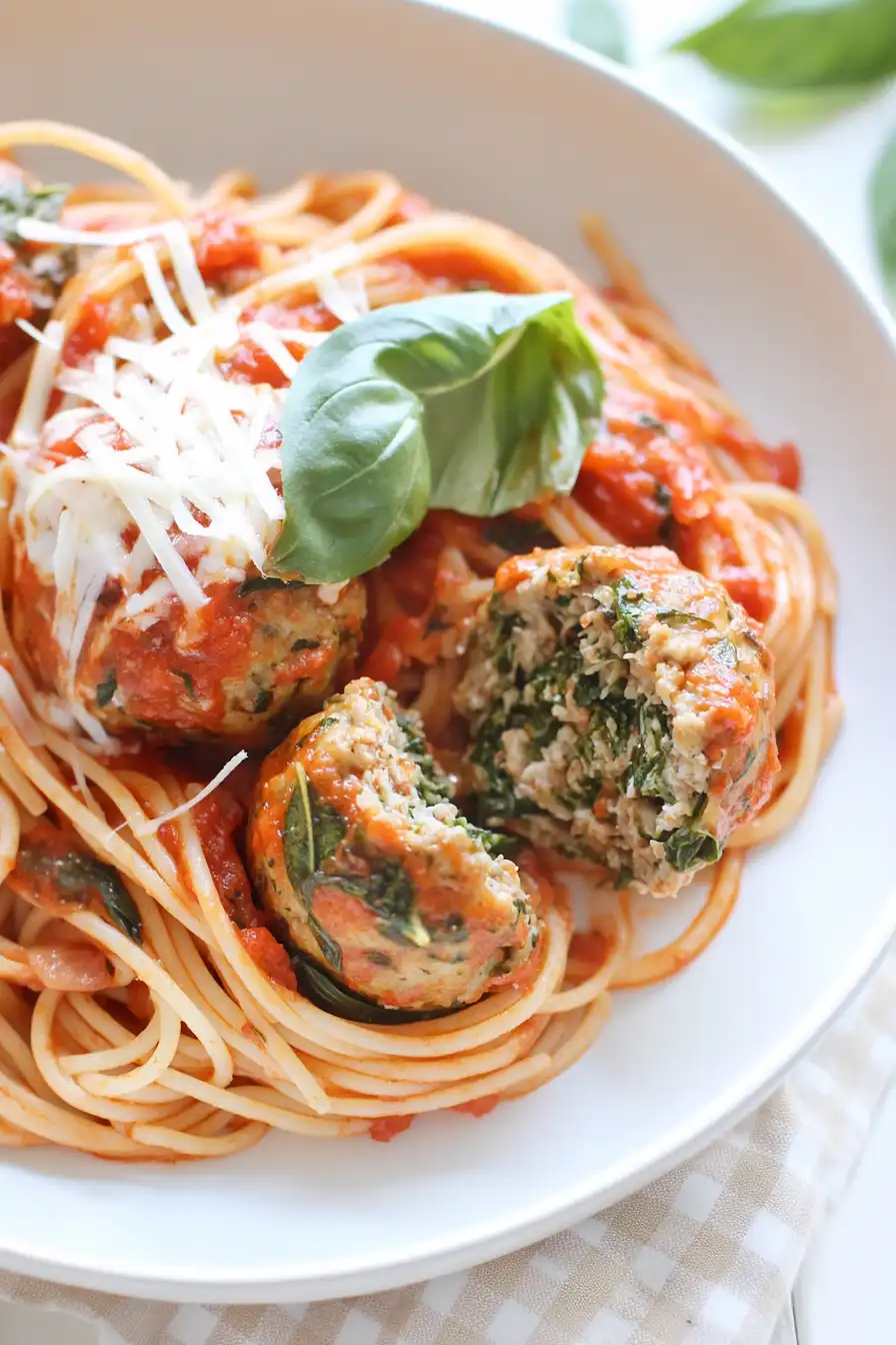 Tasty Spaghetti and Meatballs with Spinach