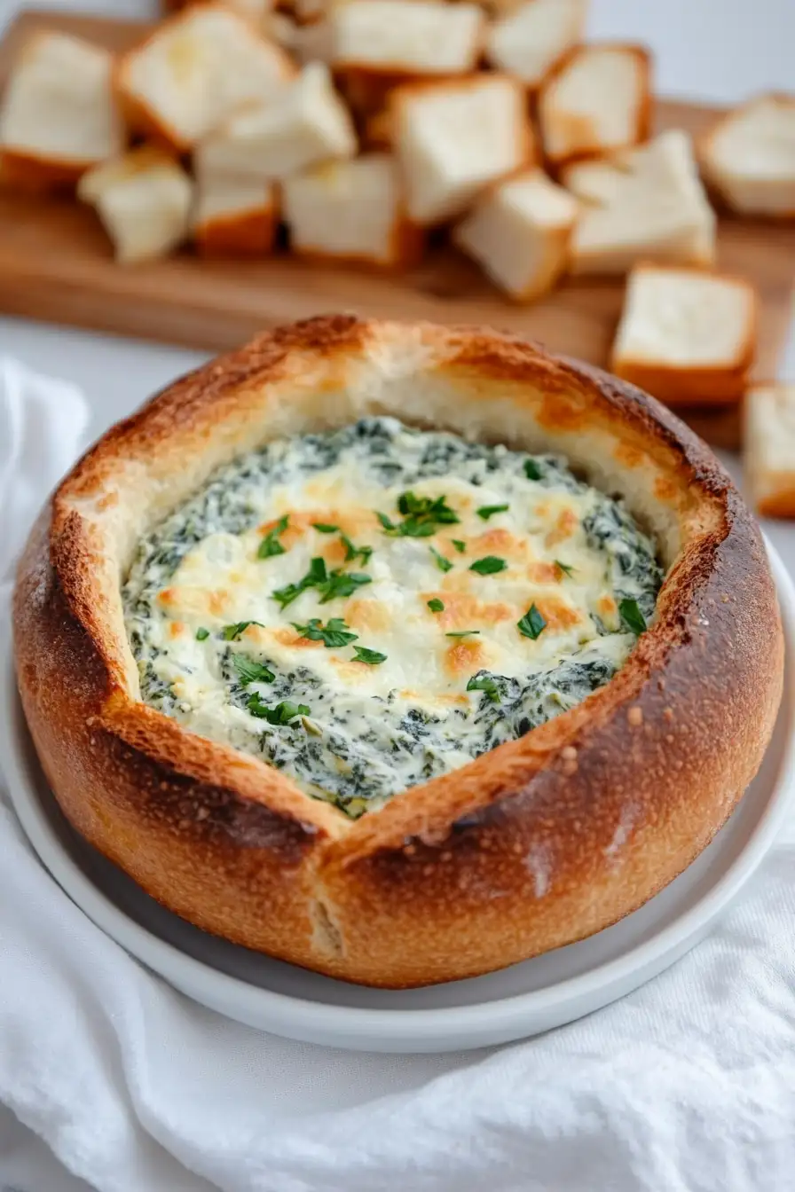 Ultimate Spinach Artichoke Dip in a Bread Bowl