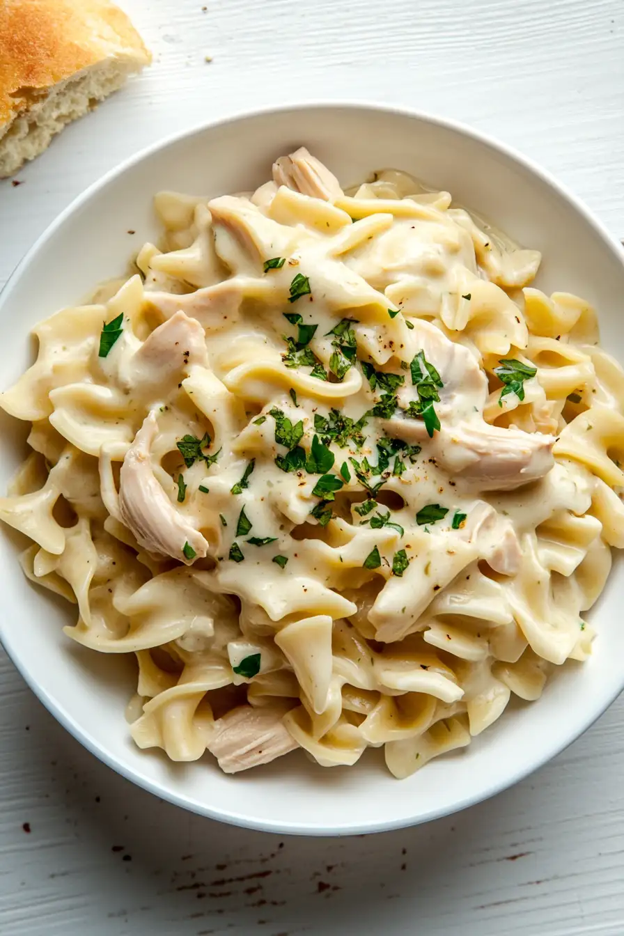 Juicy Crockpot Chicken Noodle Casserole